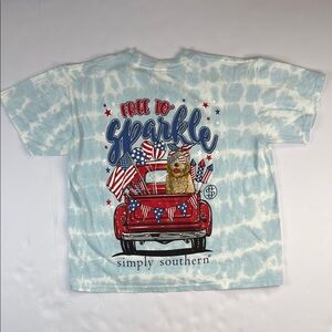 Simply Southern Girls’ Tie-Dye Americana Dog T-Shirt‎ - Blue Size Small